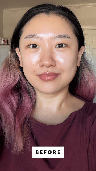 Han before applying the Fenty Beauty Eaze Drop Blurring Skin Tin
